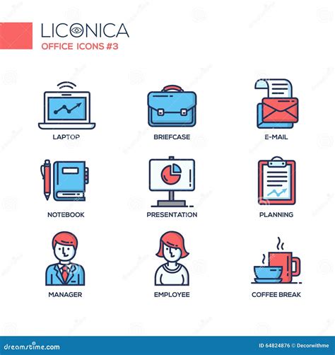 Sistema De La L Nea Moderna Iconos Y Pictogramas Planos De La Oficina