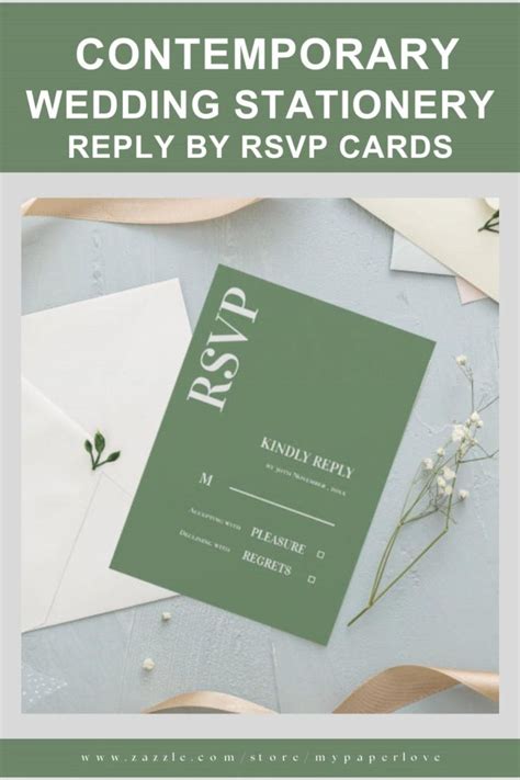 Contemporary Minimalist Sage Green Wedding RSVP Cards