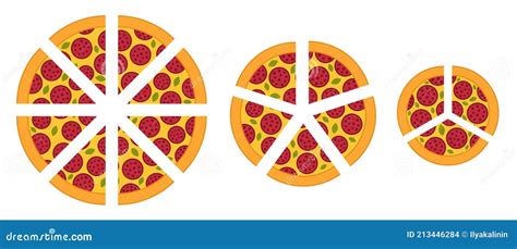 Slices Of Pizza Of Different Sizes Diagram Infographics Set Cut Into