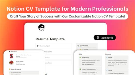 Notion CV Template for Modern Professionals for $5.99 by Learnopolis
