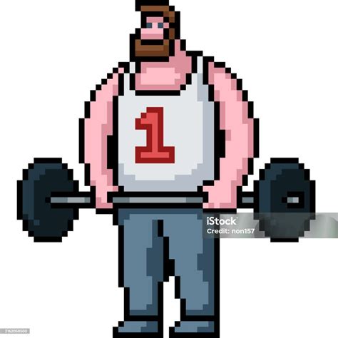 Pixel Art Of Strong Muscle Man Stock Illustration - Download Image Now ...