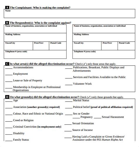 Free 7 Sample Employee Complaint Form Templates In Pdf Ms Word