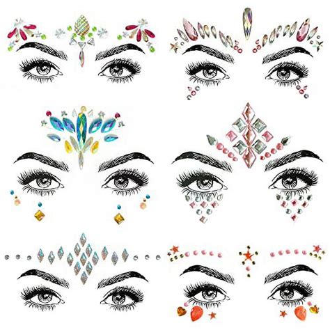 SHINEYES 6 Pcs Women Mermaid Face Gems Glitter Rhinestone Rave Face