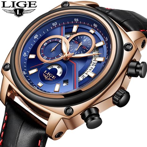 LIGE Quartz Watch Men Top Brand Luxury Fashion Sports Genuine Leather