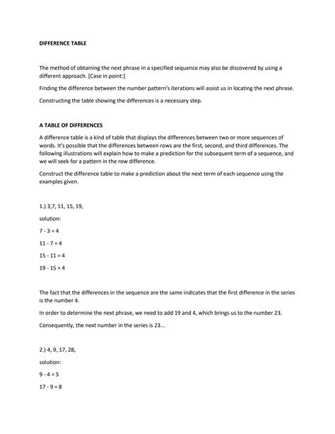 SOLUTION: Difference table - Studypool