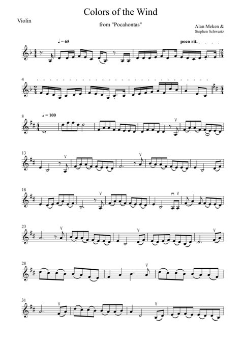 Colors Of The Wind Arr Wesley S Silva By Vanessa Williams Sheet Music For Violin Solo At