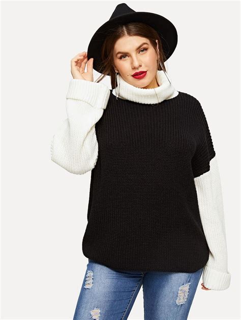 SHEIN Plus Two Tone Drop Shoulder Sweater Plus Size Plus Size