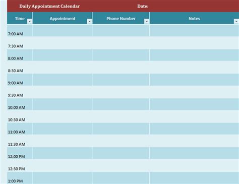 Printable Daily Appointment Calendar