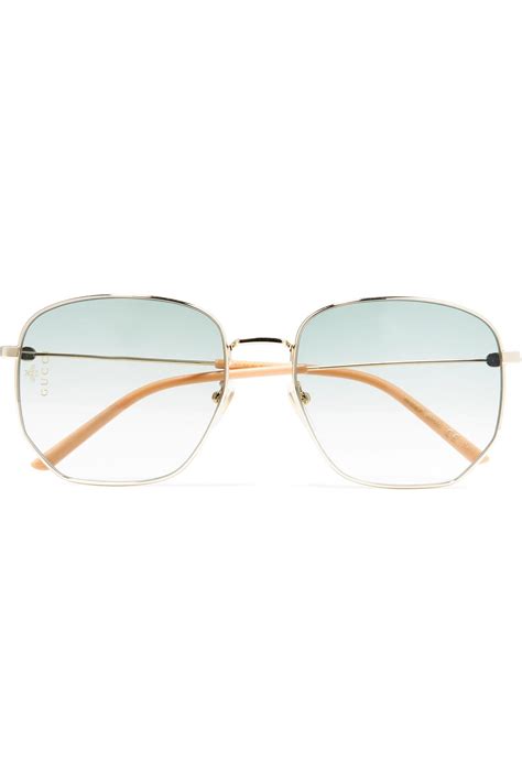 Lyst Gucci Hexagon Frame Gold Tone And Acetate Sunglasses In Yellow