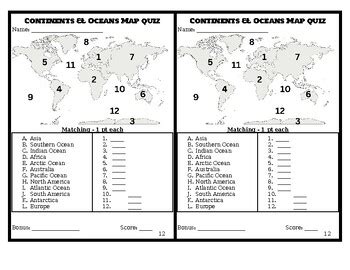 World continents and oceans map quiz by The Sassy History Teacher