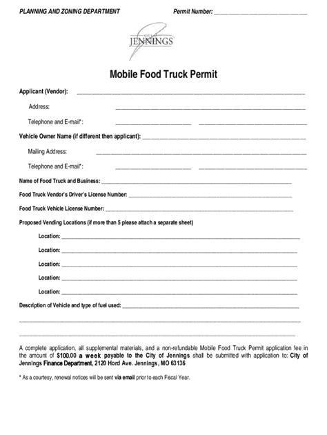 Fillable Online Application For A Mobile Food Unit Vending Permit On