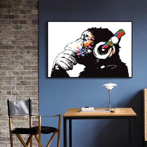 Banksy Monkey With Headset Postermonkey Dj Gorilla Chimp Etsy