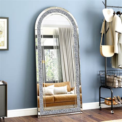 Mercer41 Casmer Glass Framed Arched Top Floor Mirror With Crushed Diamond Wayfair