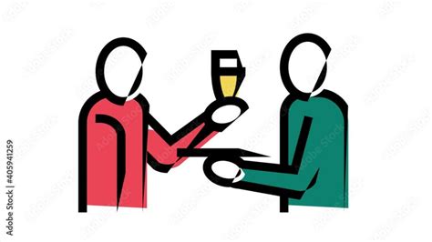 Waiter Offering Drinks Animated Color Icon Waiter Offering Drinks Sign