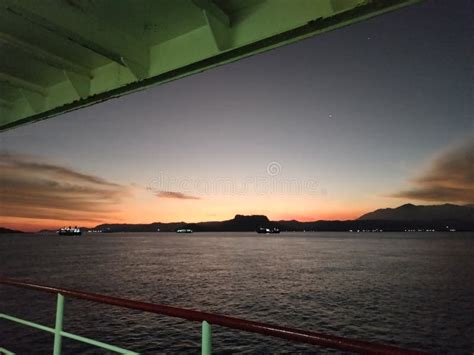 sunset view   middle   strait stock image image  sunrise