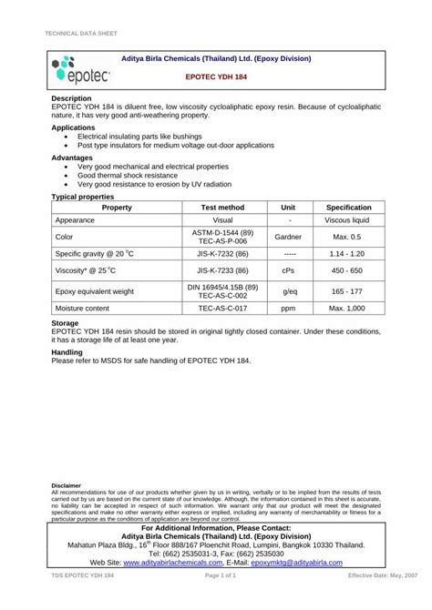 Pdf Aditya Birla Chemicals Thailand Ltd Epoxy Division