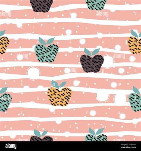 Seamless Hand Drawn Pattern With Colorful Apples On Dark Background