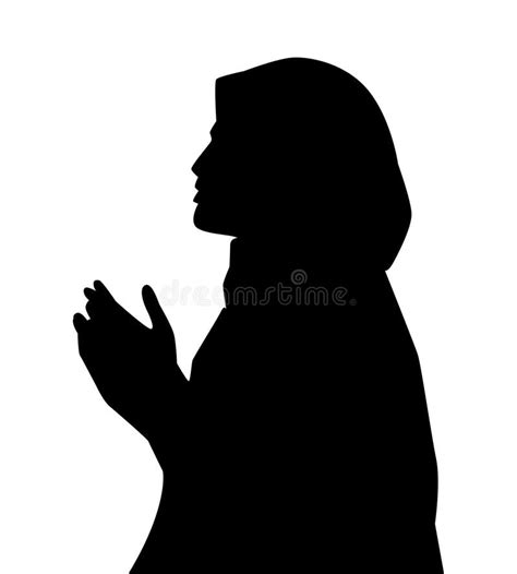 Silhouette Of Muslim Woman Praying Dua Side View Vector Illustration