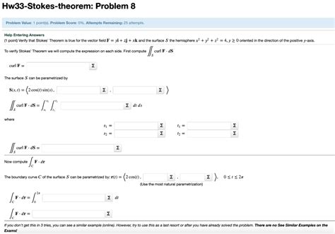 Solved 1 Point Verify That Stokes Theorem Is True For The