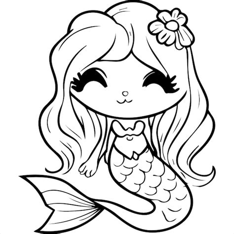 P Gina Para Colorear De Sirena Kawaii Vector Premium