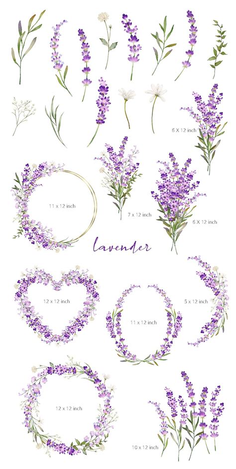 Watercolor Lavender Floral Clipartwedding Bouquetsboho Etsy