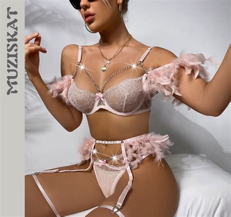 Sexy Roupa Interior Penas Pe A Conjunto De Lingerie Rendas Suti