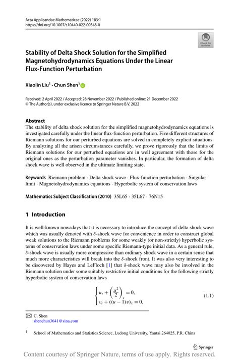 Stability of Delta Shock Solution for the Simplified Magnetohydrodynamics Equations Under the ...