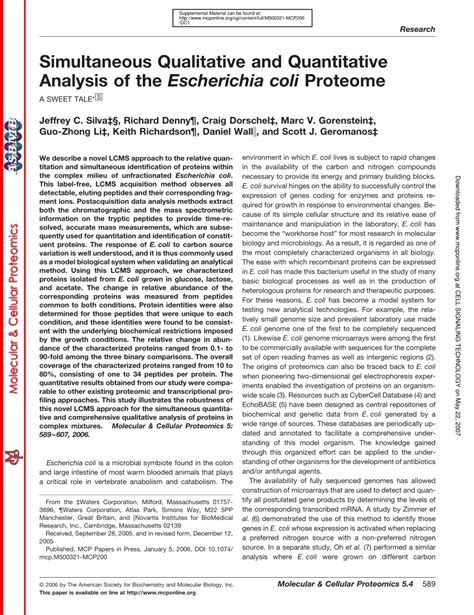 Pdf Simultaneous Qualitative And Quantitative Analysis Of The E Coli