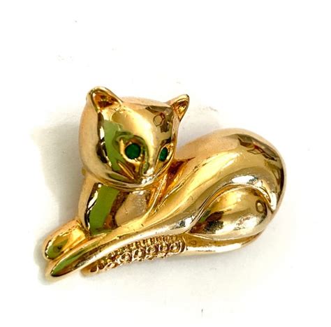 Adorable Gold Tone Cat Brooch Polished Gold Tone Meta… Gem