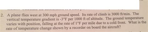 Solved A Plane Flies West At 300 Mph Ground Speed Its Rate Chegg