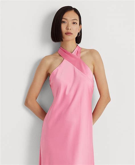 Lauren Ralph Lauren Womens Satin Charmeuse Halter Cocktail Dress Macys