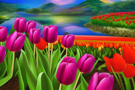 Tulip Landscape Background Graphic by Craftable · Creative Fabrica