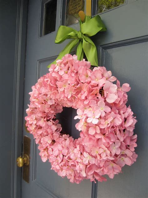 Light Pink Hydrangea Wreath With Sage Green Ribbon 50 00 Via Etsy