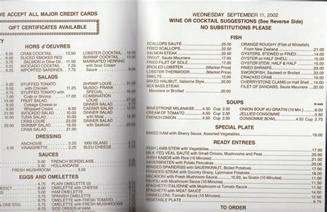 Menu Musso & Frank Grill Menu Hollywood's Oldest Restaurant Since 1919 ...