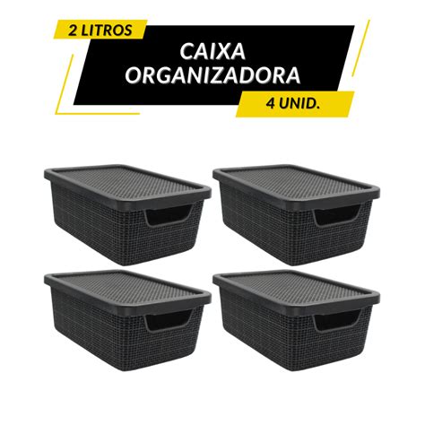 OFERTA 4 Cesto Caixa Organizadora 2 Litros Rattan Preta Tampa