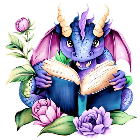 Colorful Dragon Reading Book Digital Graphic · Creative Fabrica