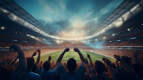 Dynamic Sports Stadium With Excited Crowd Premium Ai Generated Image