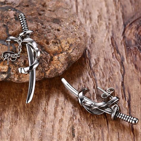 Jeulia Punk Style Sword Men S Titanium Steel Chain Earrings Jeulia