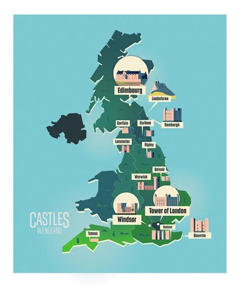 Premium Vector | Castles in england illustration map vector famous ...