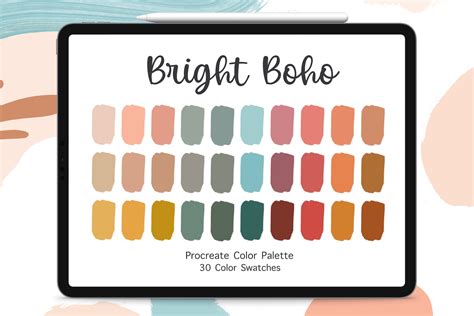 Bright Boho Procreate Color Palette Color Swatches Instant Download