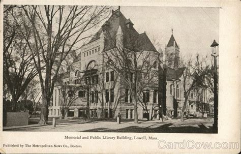 Memorial and Public Library Building Lowell, MA Postcard