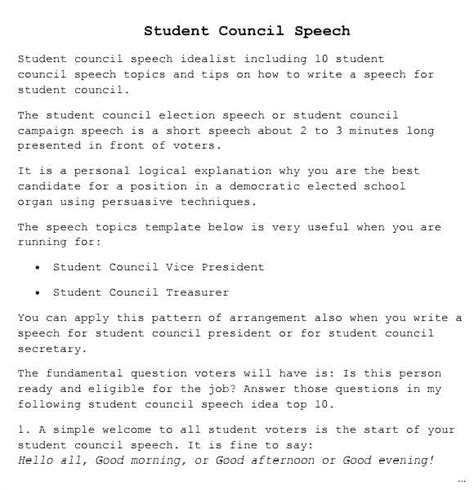 Student Council Speeches Examples | Student council speech, Student ...