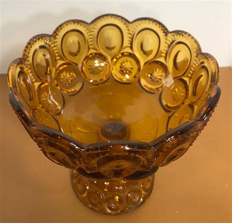 Vintage Depression Glass Amber Pedestal Bowl Le Smith Amber Etsy