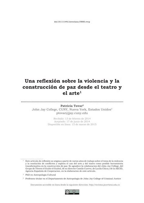 Pdf Una Reflexi N Sobre La Violencia Y La Construcci N De Paz