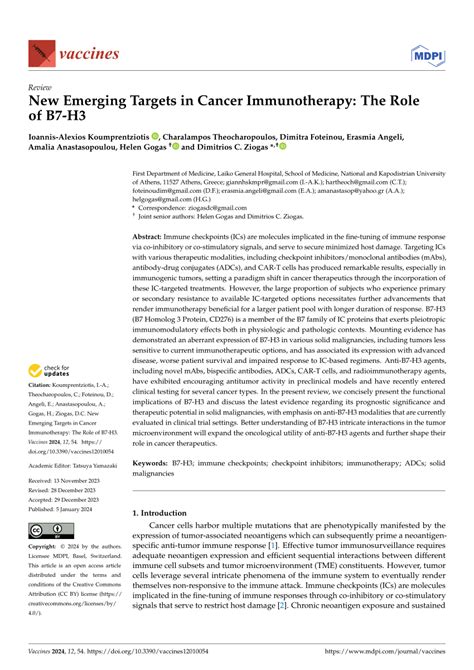 Pdf New Emerging Targets In Cancer Immunotherapy The Role Of B7 H3