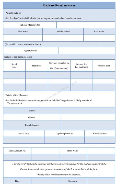 Sample Medicare Reimbursement Form