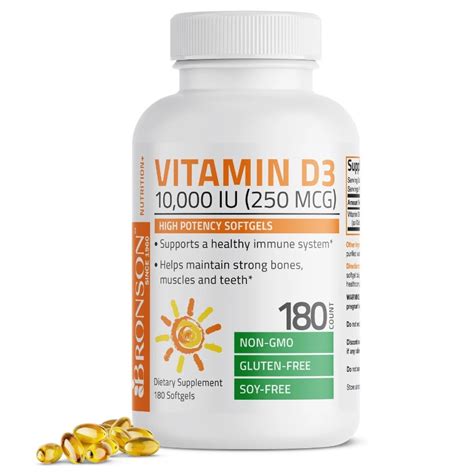 Vitamin D3 High Dose Organic 10000 Iu 180 Capsule Bronso Farmacia