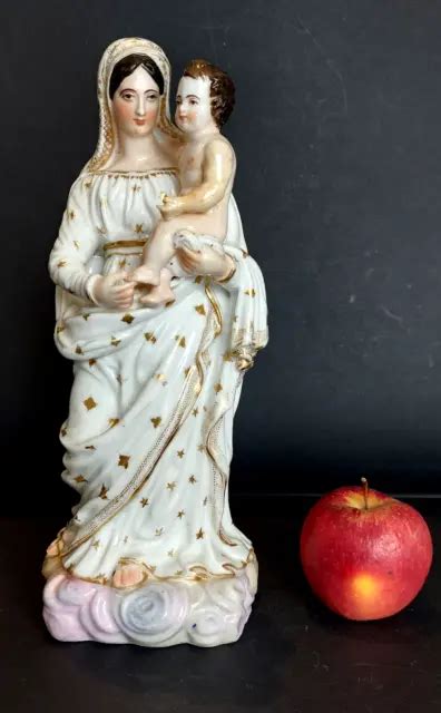 Ancienne Vierge L Enfant En Porcelaine De Paris Polychrome Me