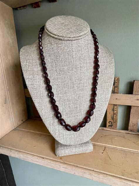 Vintage Faceted Cherry Bakelite Bead Necklace Gem