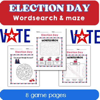 Election Day Wordsearch Maze Game Wordsearch Puzzle Worksheet Activity